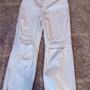 Sneak Peek White Distressed Wide Leg Jeans
